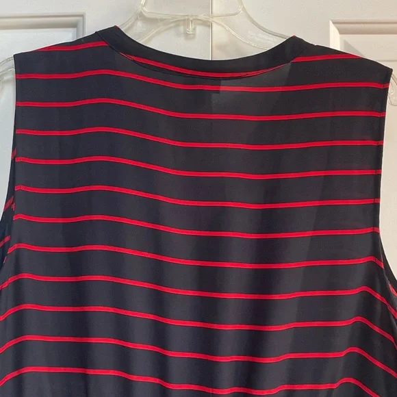 Torrid Lexie Georgette Sleeveless Hi Lo Navy Red Stripe Sheer Button Tunic Top - Picture 11 of 13